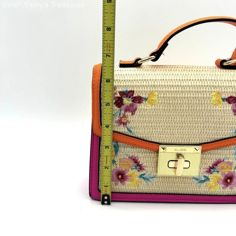 Aldo Women's Multicolor Straw Satchel Crossbody Bag Floral Embroidered New
